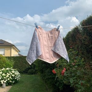 AZULEJOS Blue and Pink Reversible Strapless Corset